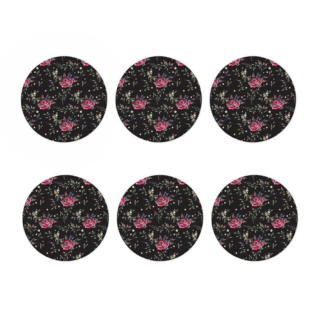 Red Rose Floral Pattern Print Coaster Set