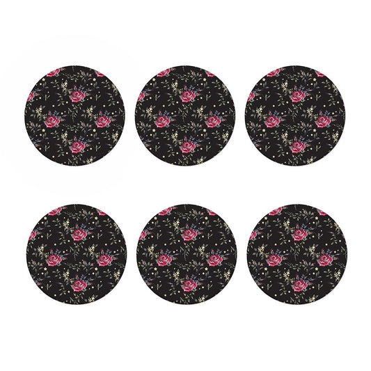 Red Rose Floral Pattern Print Coaster Set