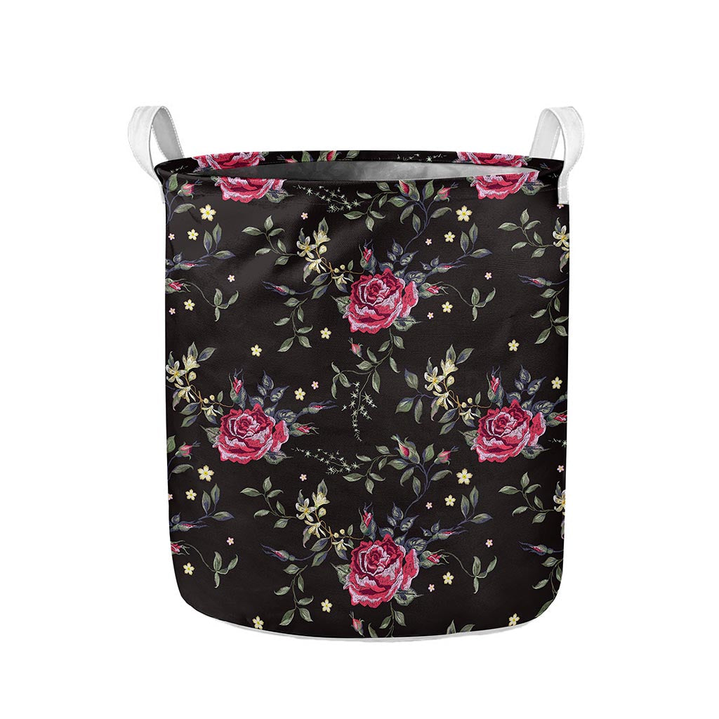 Red Rose Floral Pattern Print Collapsible Laundry Basket