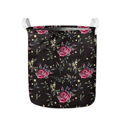 Red Rose Floral Pattern Print Collapsible Laundry Basket