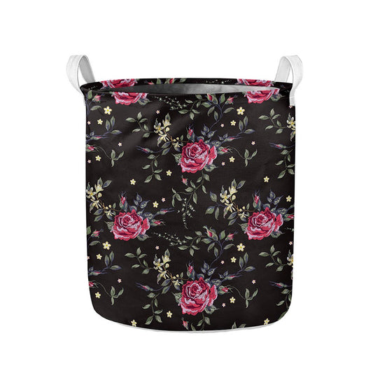 Red Rose Floral Pattern Print Collapsible Laundry Basket