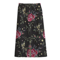 Red Rose Floral Pattern Print Cotton Front Slit Maxi Skirt