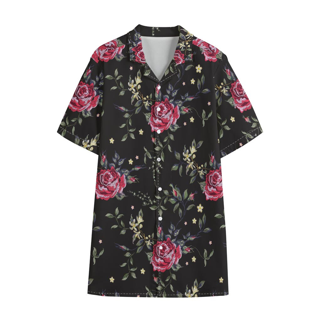 Red Rose Floral Pattern Print Cotton Hawaiian Shirt