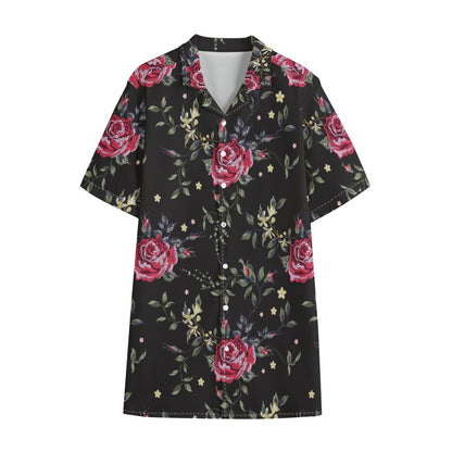 Red Rose Floral Pattern Print Cotton Hawaiian Shirt