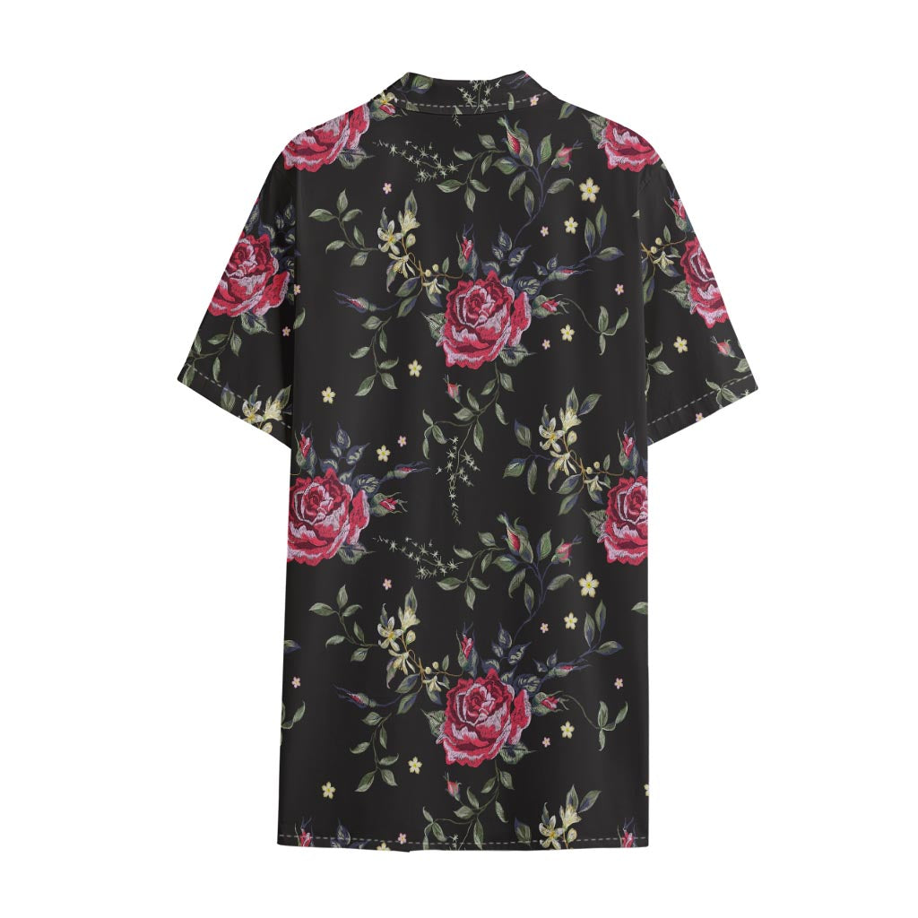 Red Rose Floral Pattern Print Cotton Hawaiian Shirt