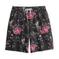 Red Rose Floral Pattern Print Cotton Shorts