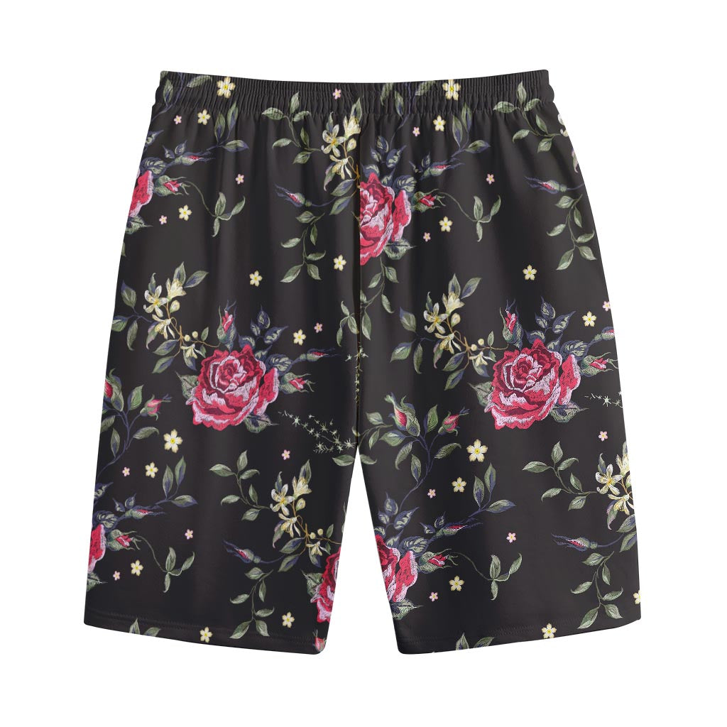 Red Rose Floral Pattern Print Cotton Shorts