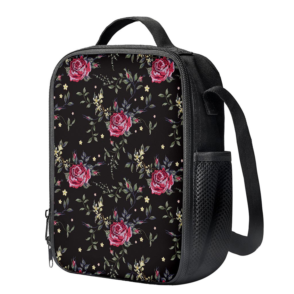 Red Rose Floral Pattern Print Crossbody Lunch Bag