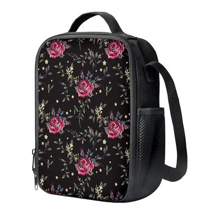 Red Rose Floral Pattern Print Crossbody Lunch Bag