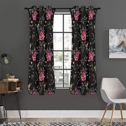 Red Rose Floral Pattern Print Curtain
