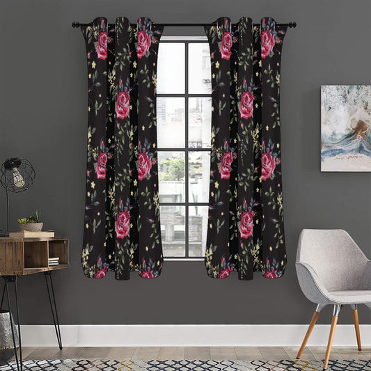 Red Rose Floral Pattern Print Curtain
