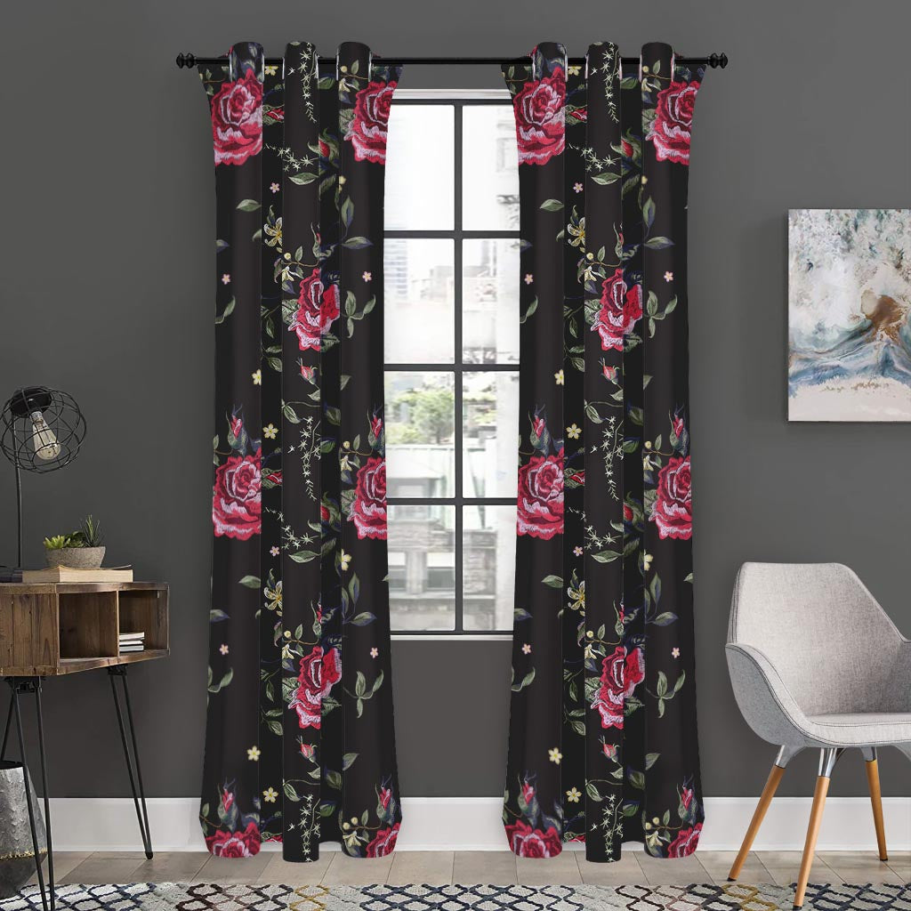 Red Rose Floral Pattern Print Curtain