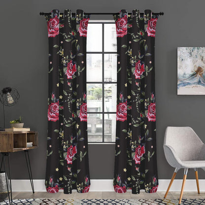 Red Rose Floral Pattern Print Curtain