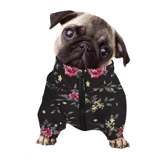 Red Rose Floral Pattern Print Dog Zip Up Jacket