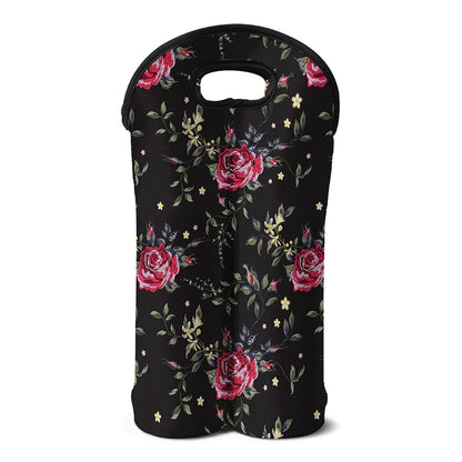 Red Rose Floral Pattern Print Double Neoprene Wine Tote