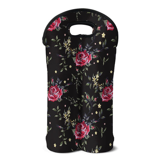 Red Rose Floral Pattern Print Double Neoprene Wine Tote