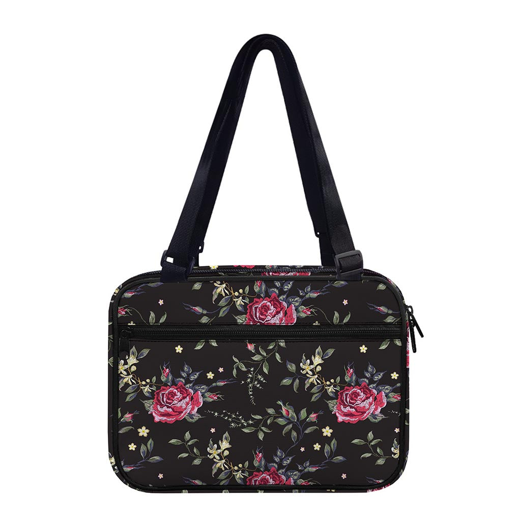 Red Rose Floral Pattern Print Double Strap Bible Bag