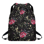 Red Rose Floral Pattern Print Drawstring Backpack