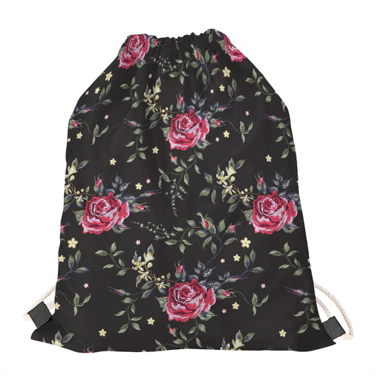 Red Rose Floral Pattern Print Drawstring Bag