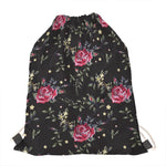 Red Rose Floral Pattern Print Drawstring Bag