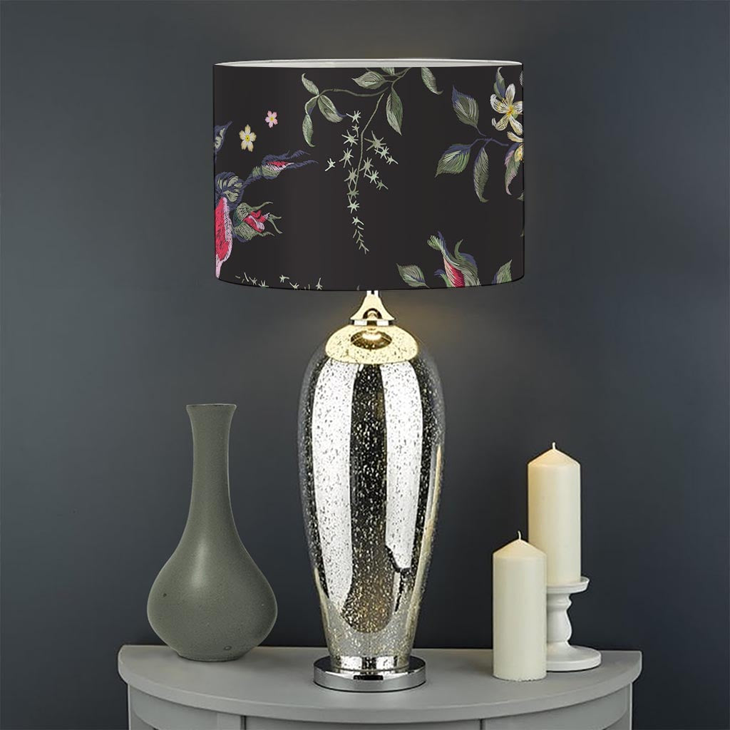 Red Rose Floral Pattern Print Drum Lamp Shade