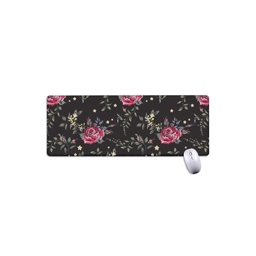 Red Rose Floral Pattern Print Extended Mouse Pad