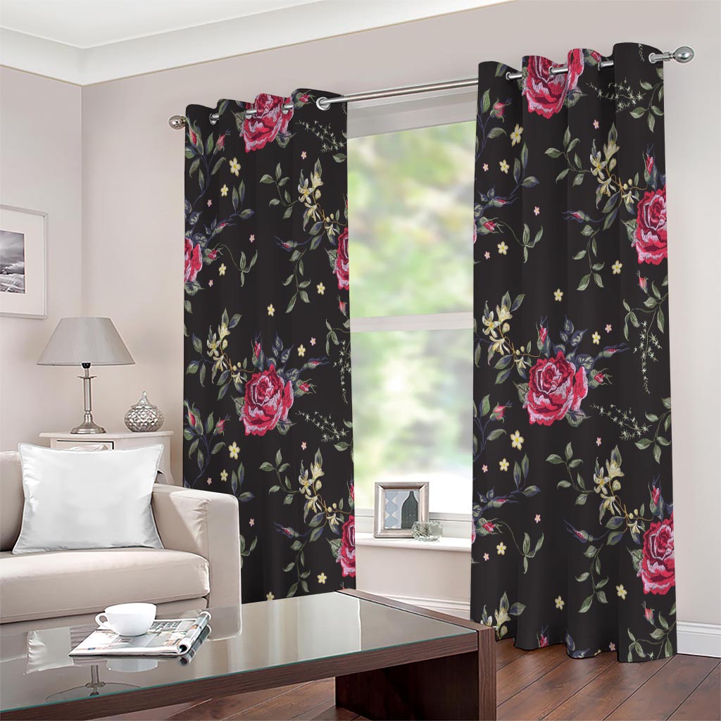 Red Rose Floral Pattern Print Extra Wide Grommet Curtains