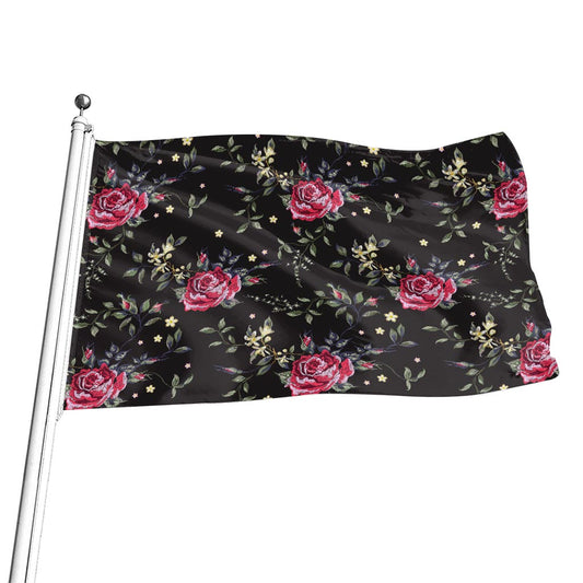Red Rose Floral Pattern Print Flag