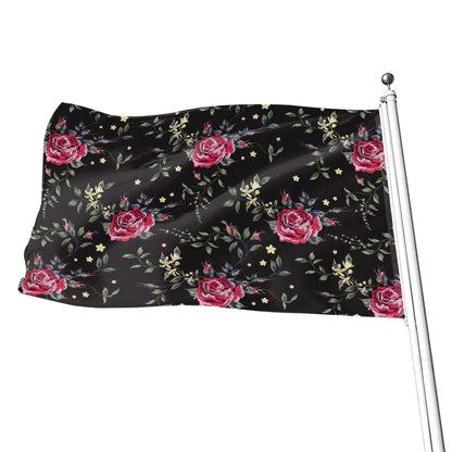 Red Rose Floral Pattern Print Flag