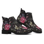 Red Rose Floral Pattern Print Flat Ankle Boots