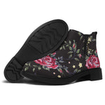 Red Rose Floral Pattern Print Flat Ankle Boots