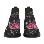 Red Rose Floral Pattern Print Flat Ankle Boots