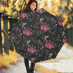 Red Rose Floral Pattern Print Foldable Umbrella