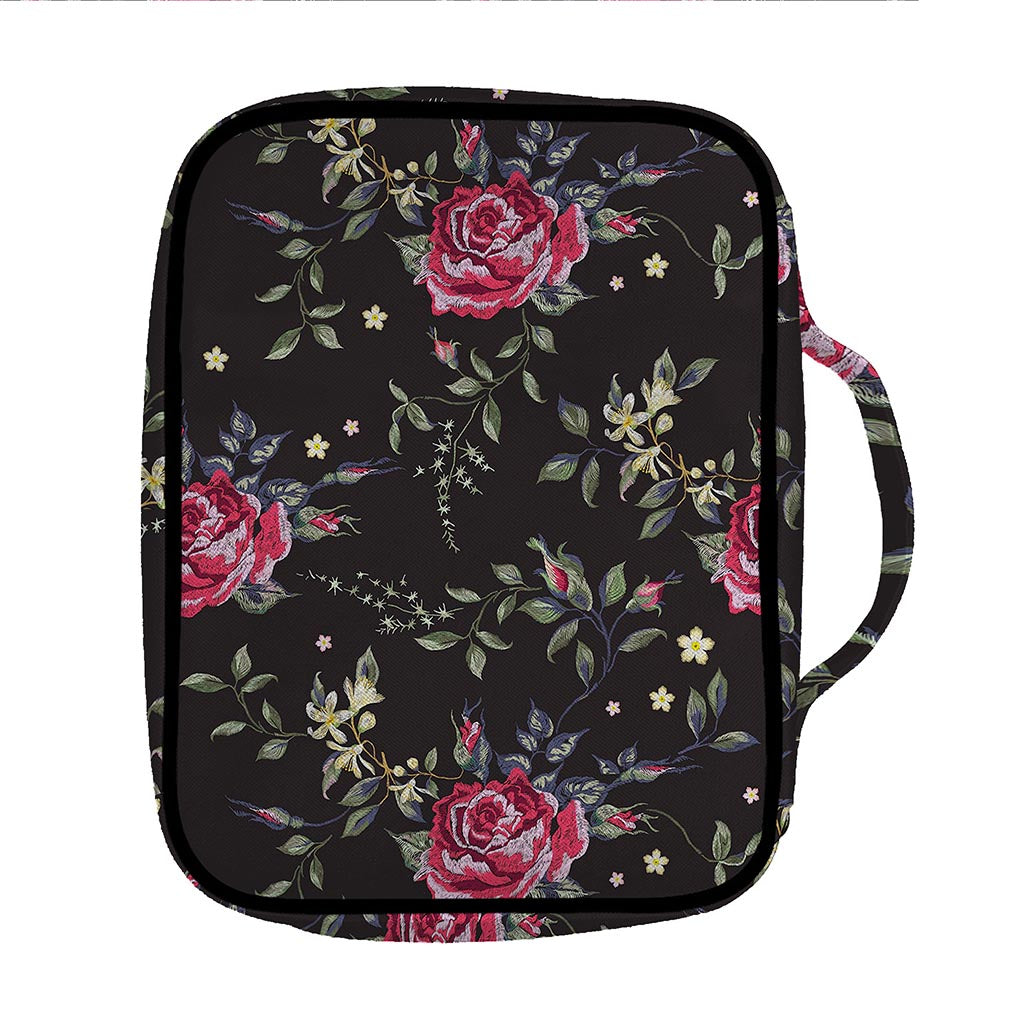 Red Rose Floral Pattern Print Front Pocket Bible Bag