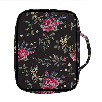 Red Rose Floral Pattern Print Front Pocket Bible Bag