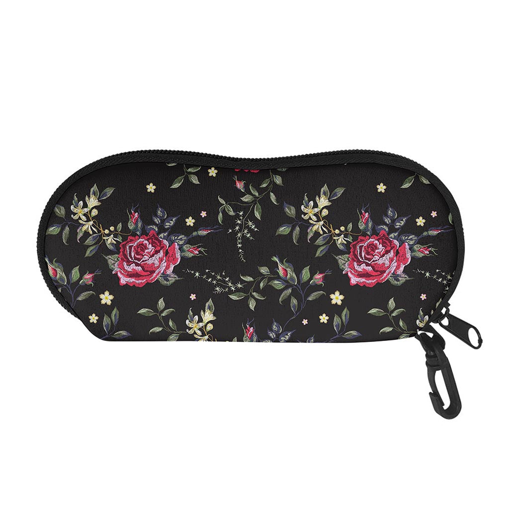 Red Rose Floral Pattern Print Glasses Case