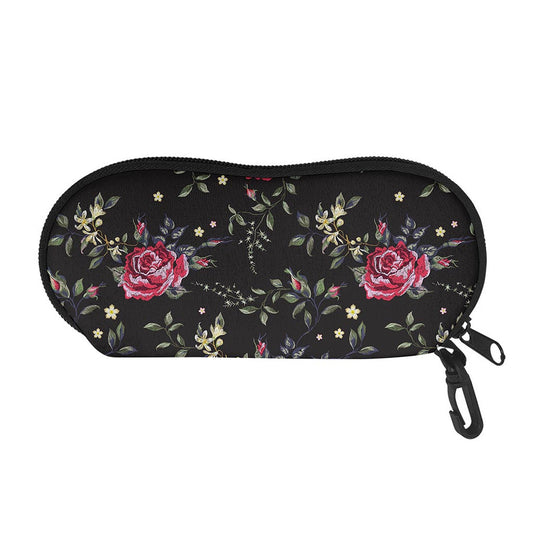 Red Rose Floral Pattern Print Glasses Case