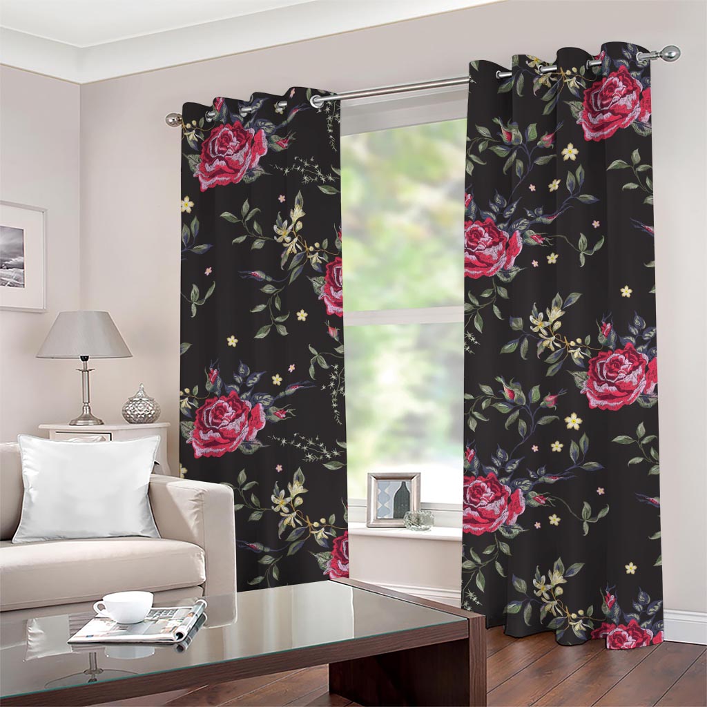 Red Rose Floral Pattern Print Grommet Curtains