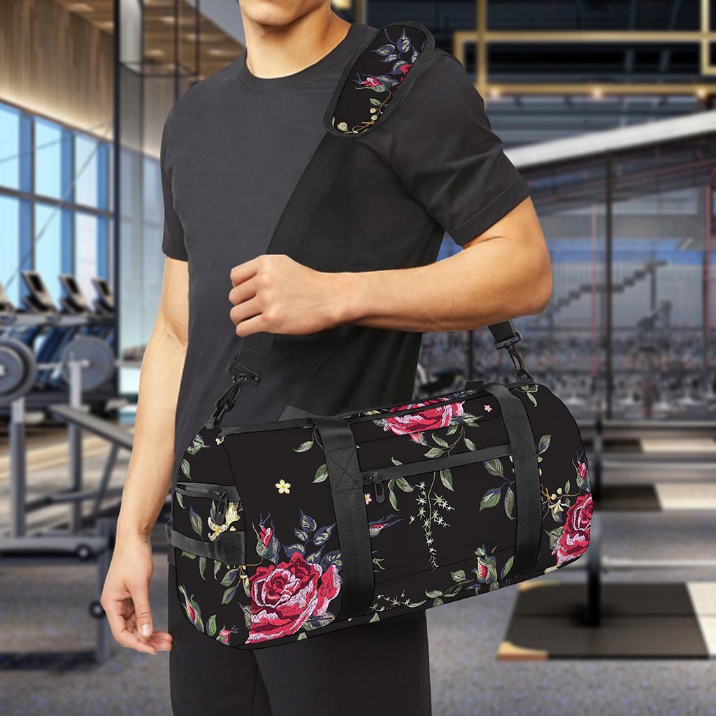 Red Rose Floral Pattern Print Gym Bag