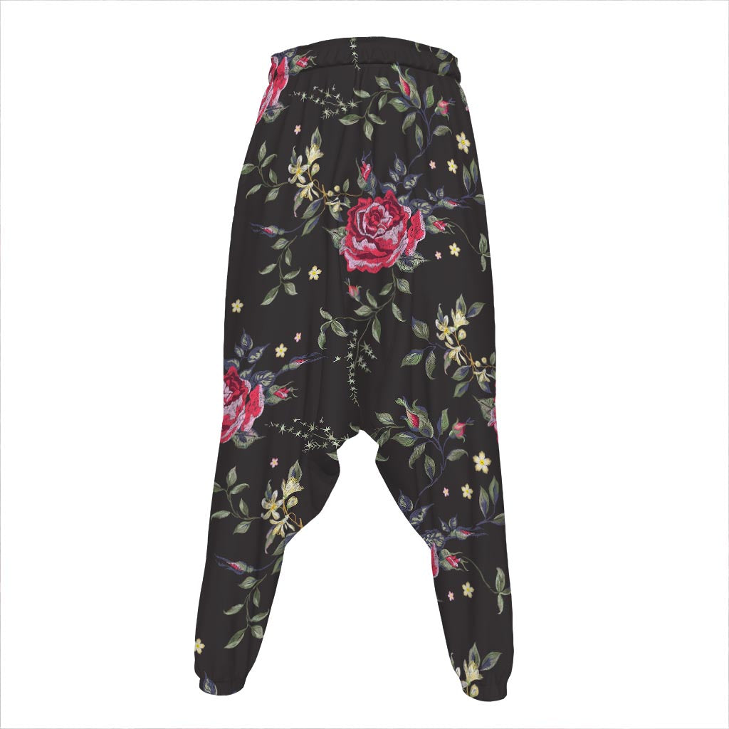Red Rose Floral Pattern Print Hammer Pants