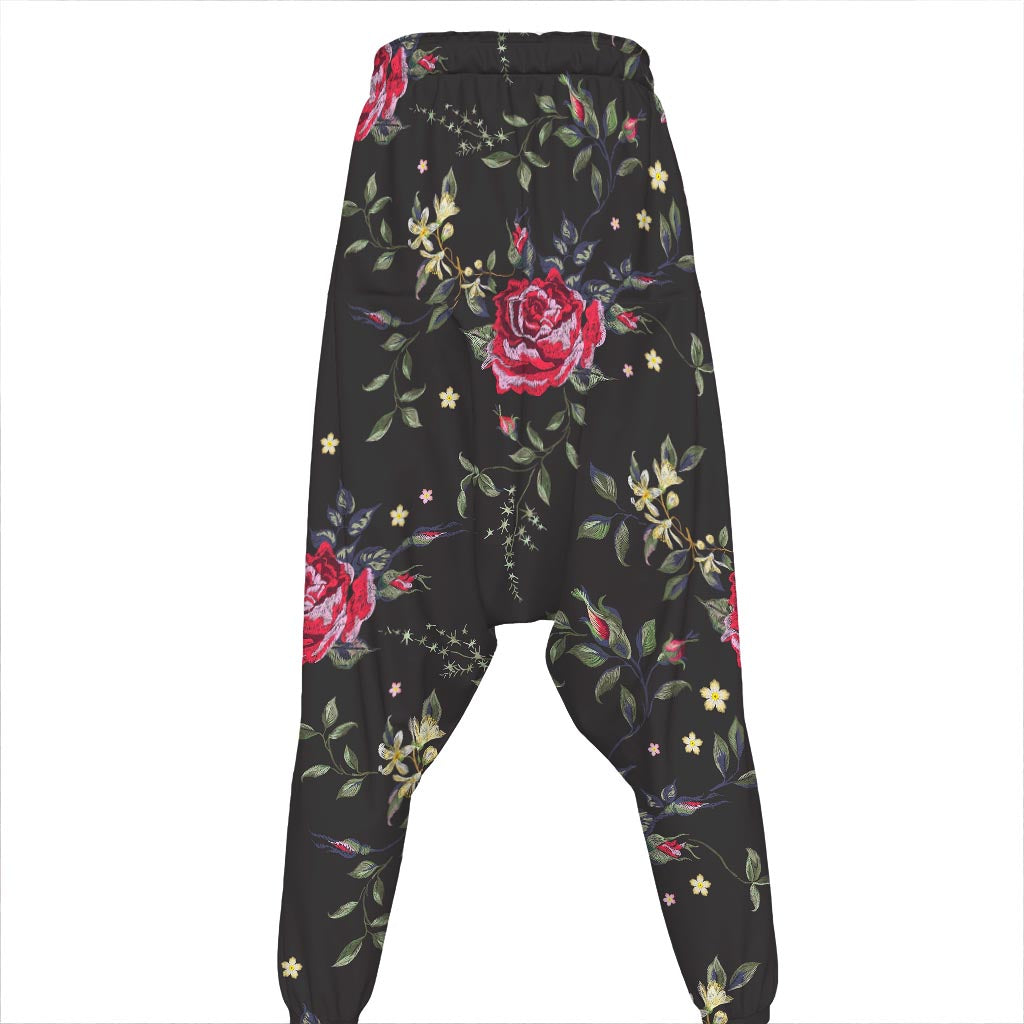 Red Rose Floral Pattern Print Hammer Pants