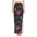 Red Rose Floral Pattern Print High Slit Maxi Skirt