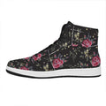 Red Rose Floral Pattern Print High Top Leather Sneakers