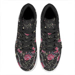 Red Rose Floral Pattern Print High Top Leather Sneakers