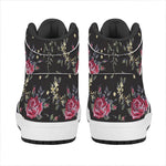 Red Rose Floral Pattern Print High Top Leather Sneakers