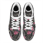 Red Rose Floral Pattern Print High Top Leather Sneakers