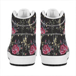 Red Rose Floral Pattern Print High Top Leather Sneakers