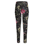 Red Rose Floral Pattern Print High-Waisted Pocket Leggings