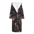 Red Rose Floral Pattern Print Hooded Bathrobe