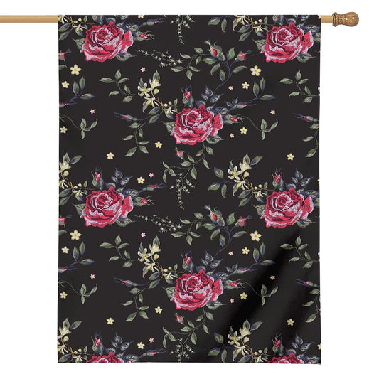 Red Rose Floral Pattern Print House Flag